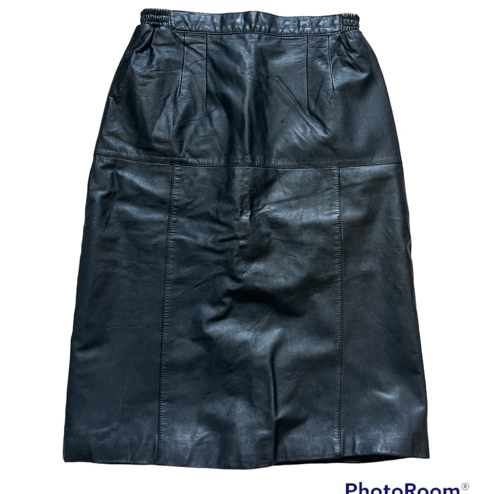 Vintage Black Leather Pencil Skirt with back split